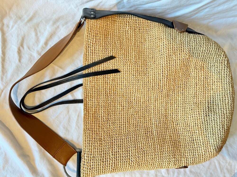 Isabel Marant Bayia Raffia and Leather Shoulder Hobo Bag